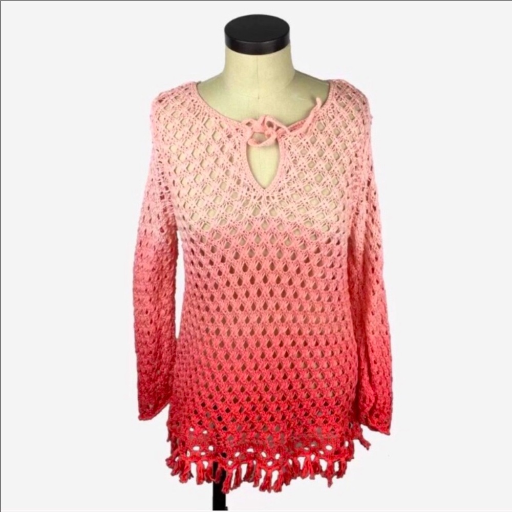 Tommy Bahama Pink Ombre Open Knit Beach Cover-Up M Jul3104